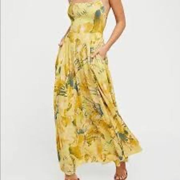 FREE PEOPLE Nellie Maxi Dress Abstract Strappy Back Romantic Beachy Size Small - Picture 1 of 16